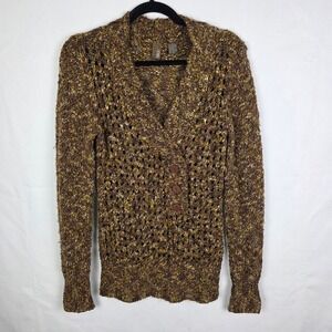 BKE Women's Brown Textured Knit Cardigan Sweater Size Large Y2K Chunky Neutral